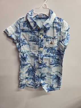 GAP Blue Tropical Palm Print Short-Sleeve Button-Down for Kids